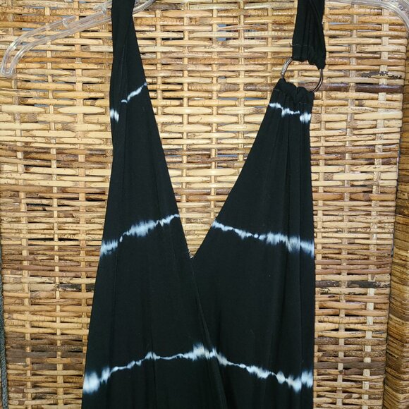 Young Fabulous & Broke Maxi Dress Women L Boho Chic Tie Dye Black & White Halter - Picture 5 of 10